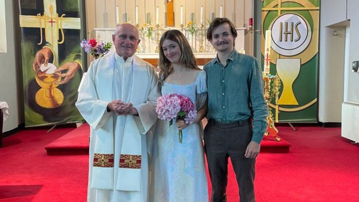 Jack Gleeson and Roisin O'Mahony with parish priest Fr Patsy Lynch in Pre-wedding ceremony