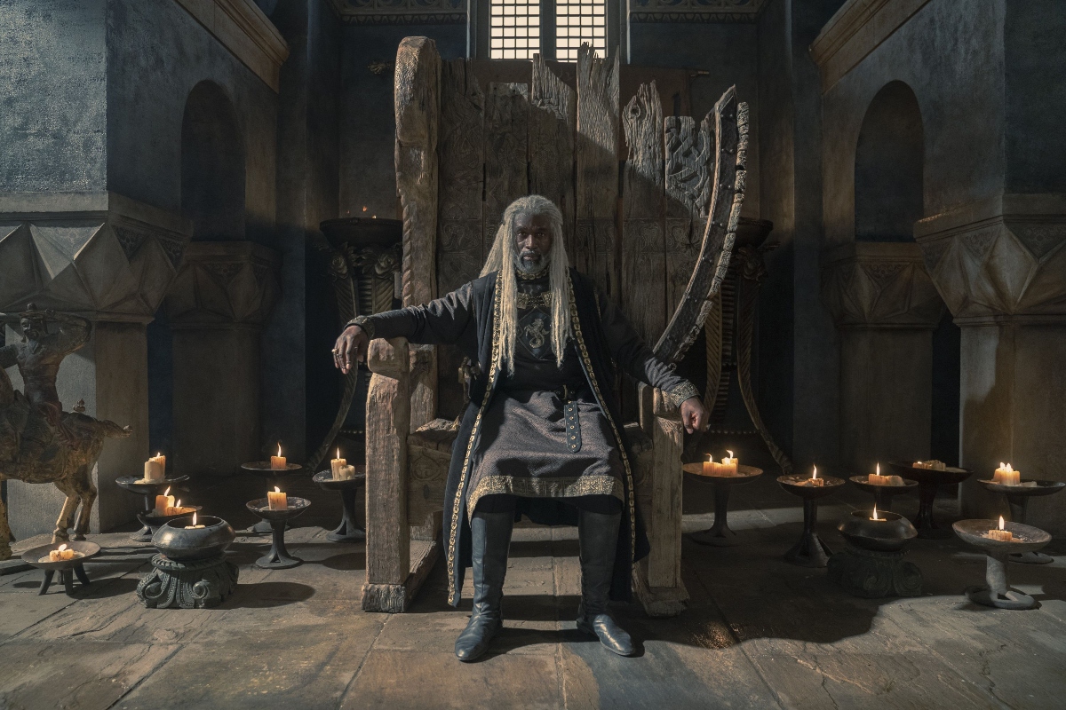 Lord Corlys Velaryon on the Driftwood Throne. 