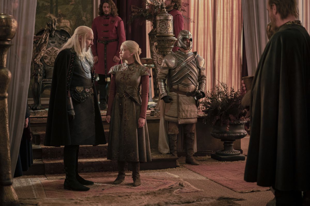 King Viserys & Rhaenyra quarrel at the Nameday celebration. 